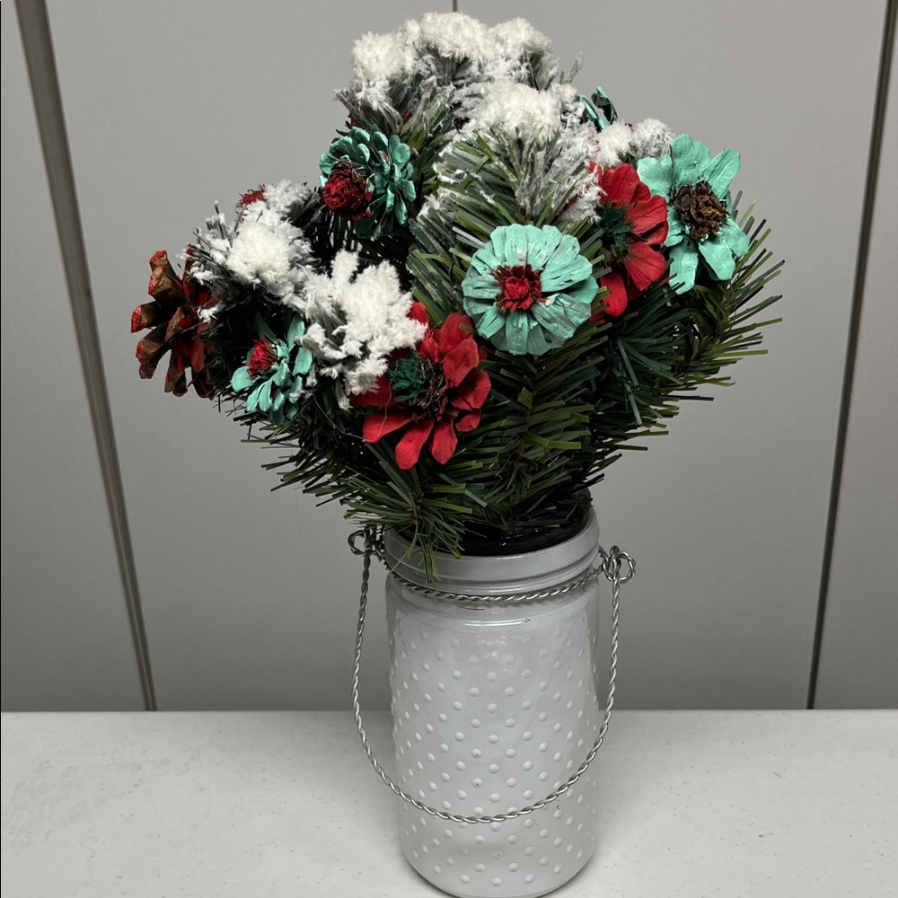 Hand crafted Festive Floral Arrangement in White Vase